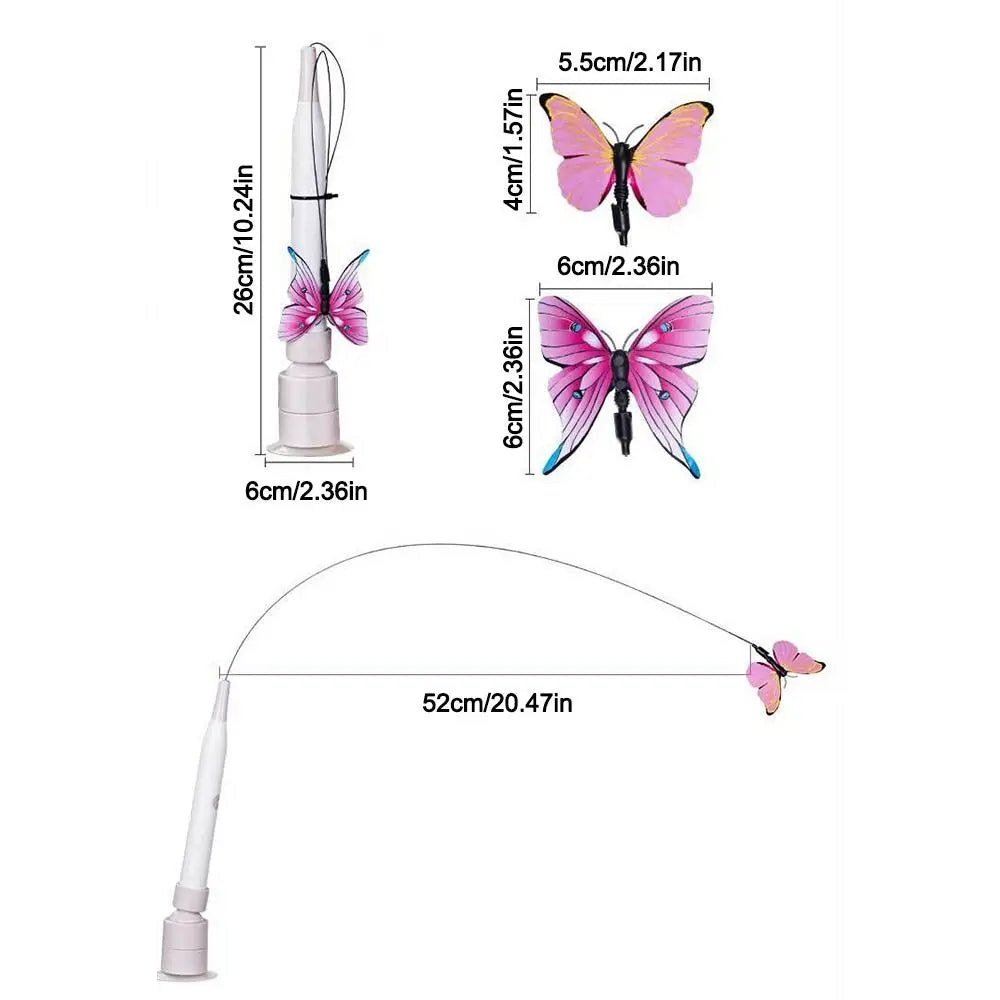 Switchable Butterfly Pattern Cat Teasing Stick Self-Hilarity Relieves Interactive Toy Automatic Cat Teaser Removable Handle