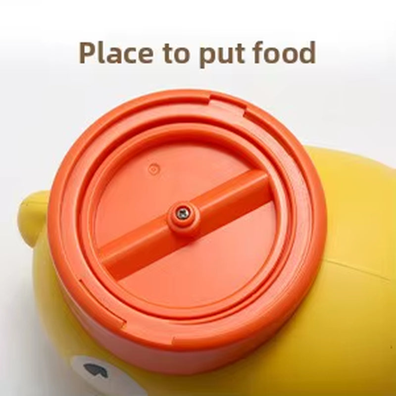 Small Yellow Duck Durable Plastic Pet Feeder & Chew Toy for Cats Dogs Interactive Automatic Trainer with 2-In-1 Bowls
