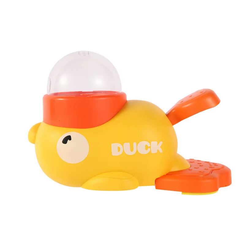 Small Yellow Duck Durable Plastic Pet Feeder & Chew Toy for Cats Dogs Interactive Automatic Trainer with 2-In-1 Bowls