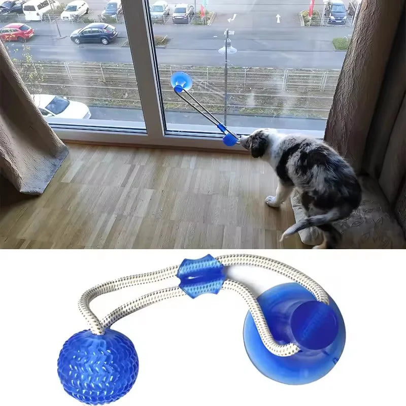 Strong Suction Cup Dog Ball Interactive Tug Rope Toy for Medium Large Dog Tug War Molar Chew Relieve Stress Teeth Clea Self Play