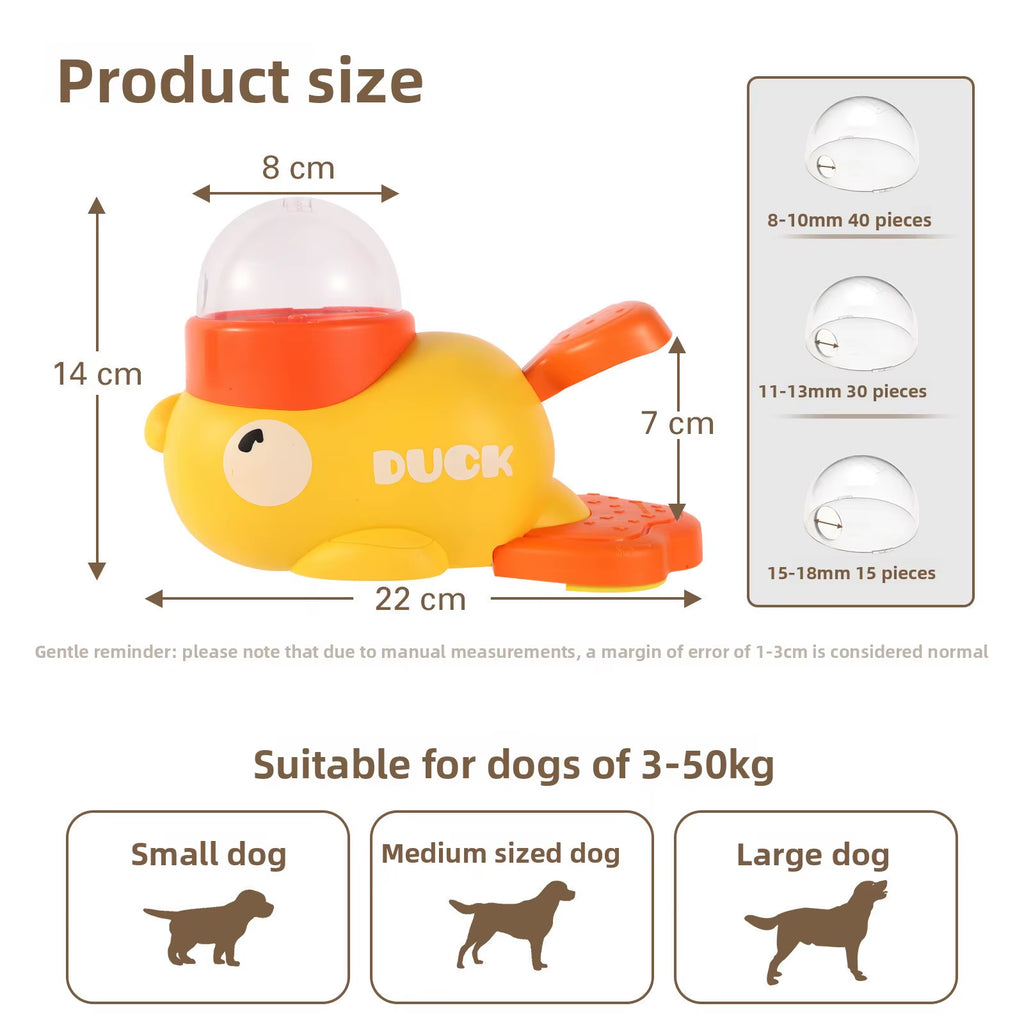 Small Yellow Duck Durable Plastic Pet Feeder & Chew Toy for Cats Dogs Interactive Automatic Trainer with 2-In-1 Bowls